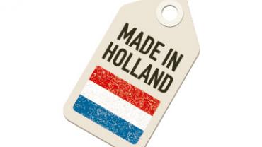 Label met tekst 'Made in Holland' en Nederlandse vlag.